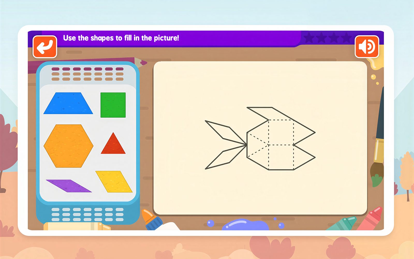 K–2 shape-fill activity screen from TVO mPower