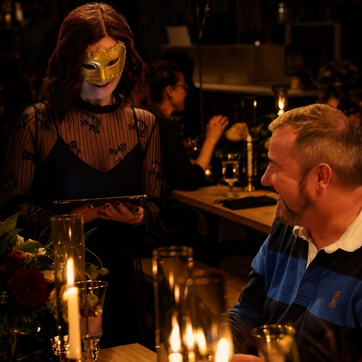 Guests checking in by candlelight at the Secret Supper